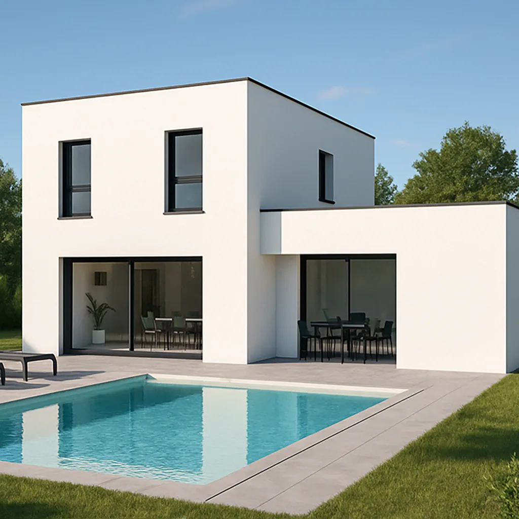 Extension contemporaine à toit plat avec design moderne et épuré