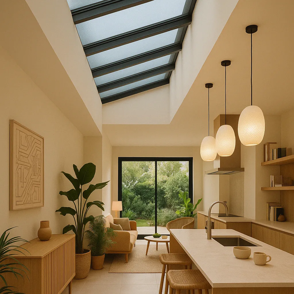Extension avec puits de lumière pour un éclairage zénithal naturel et intérieur lumineux